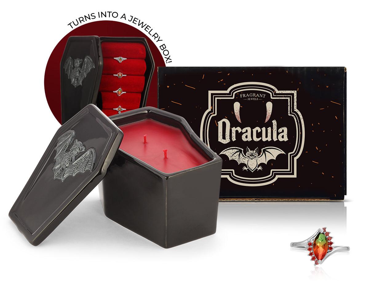 Gothic Dracula Candle Jewelry Box - Vampire Themed Jewelry Holder for Necklaces & Rings - Perfect for Halloween Decor & Gothic Home Accessories