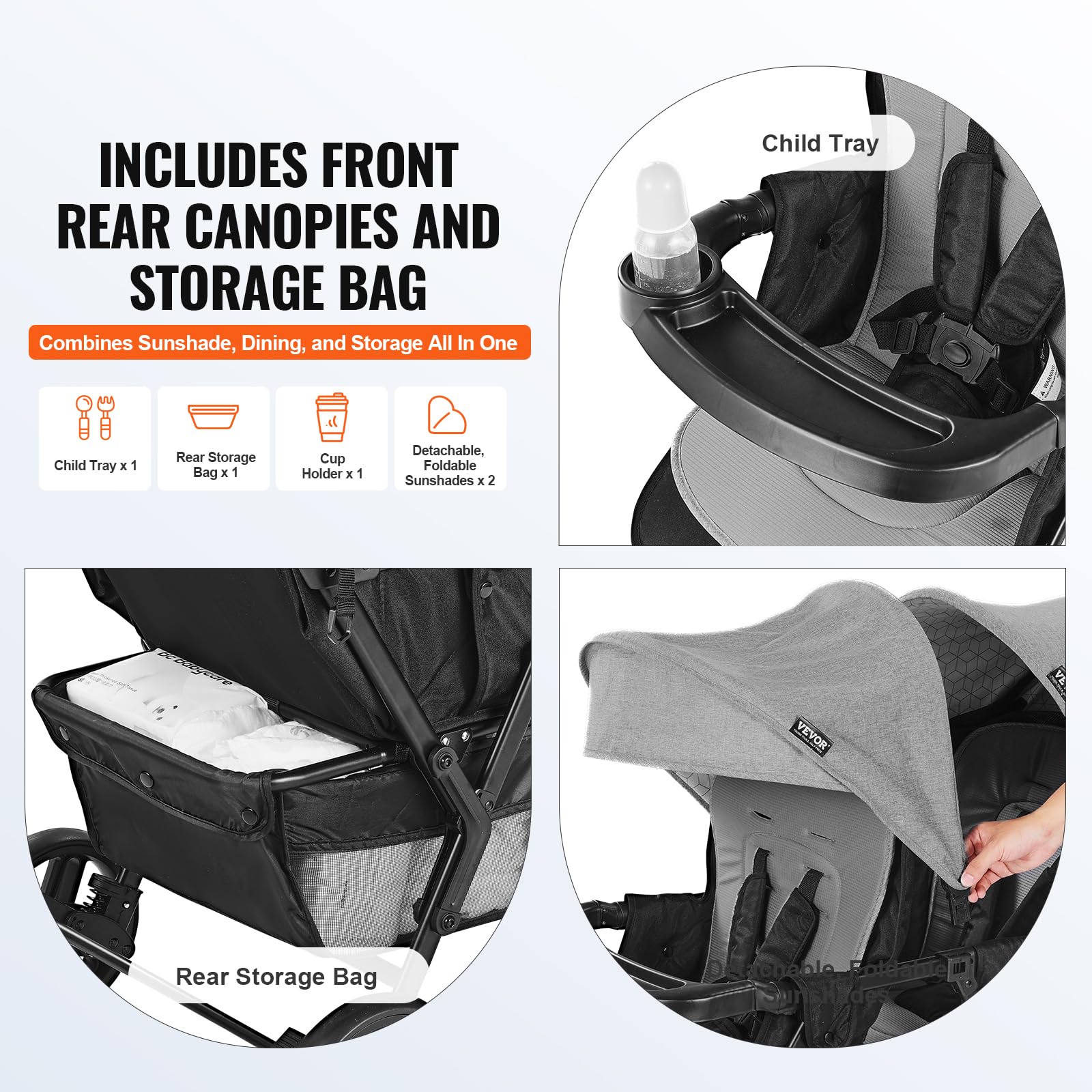 VEVOR Double Stroller for Toddlers - Lightweight Side by Side Baby Stroller with Adjustable Canopy & Storage Basket - Perfect for Twins, Siblings, or Daycare Use at Parks, Malls, and Outdoor Adventures