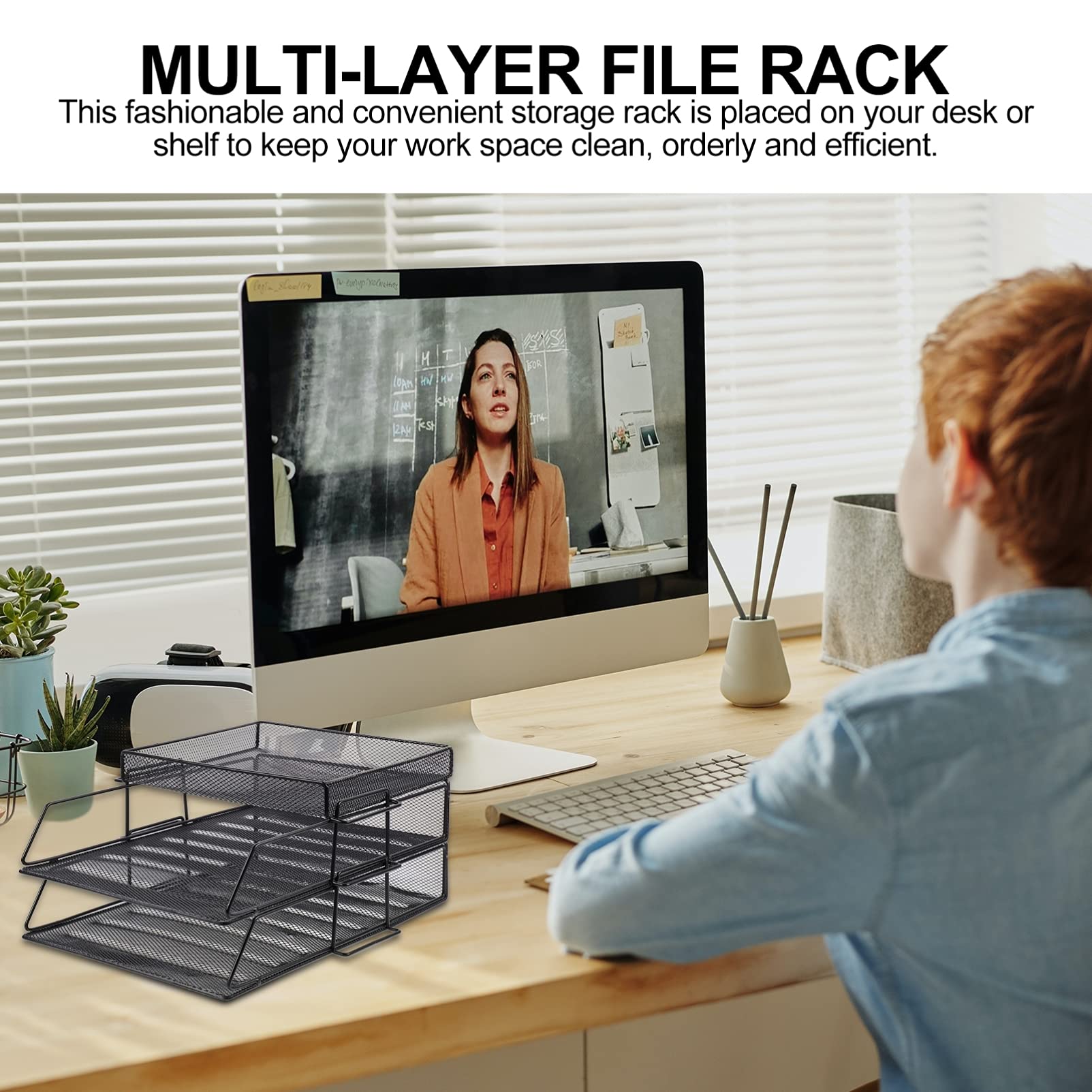 NUOBESTY 3-Tier Mesh Desk Organizer - Black Vertical Stackable File Tray for Documents, Letters & Office Supplies | Perfect for Home Office, School & Workspace Organization