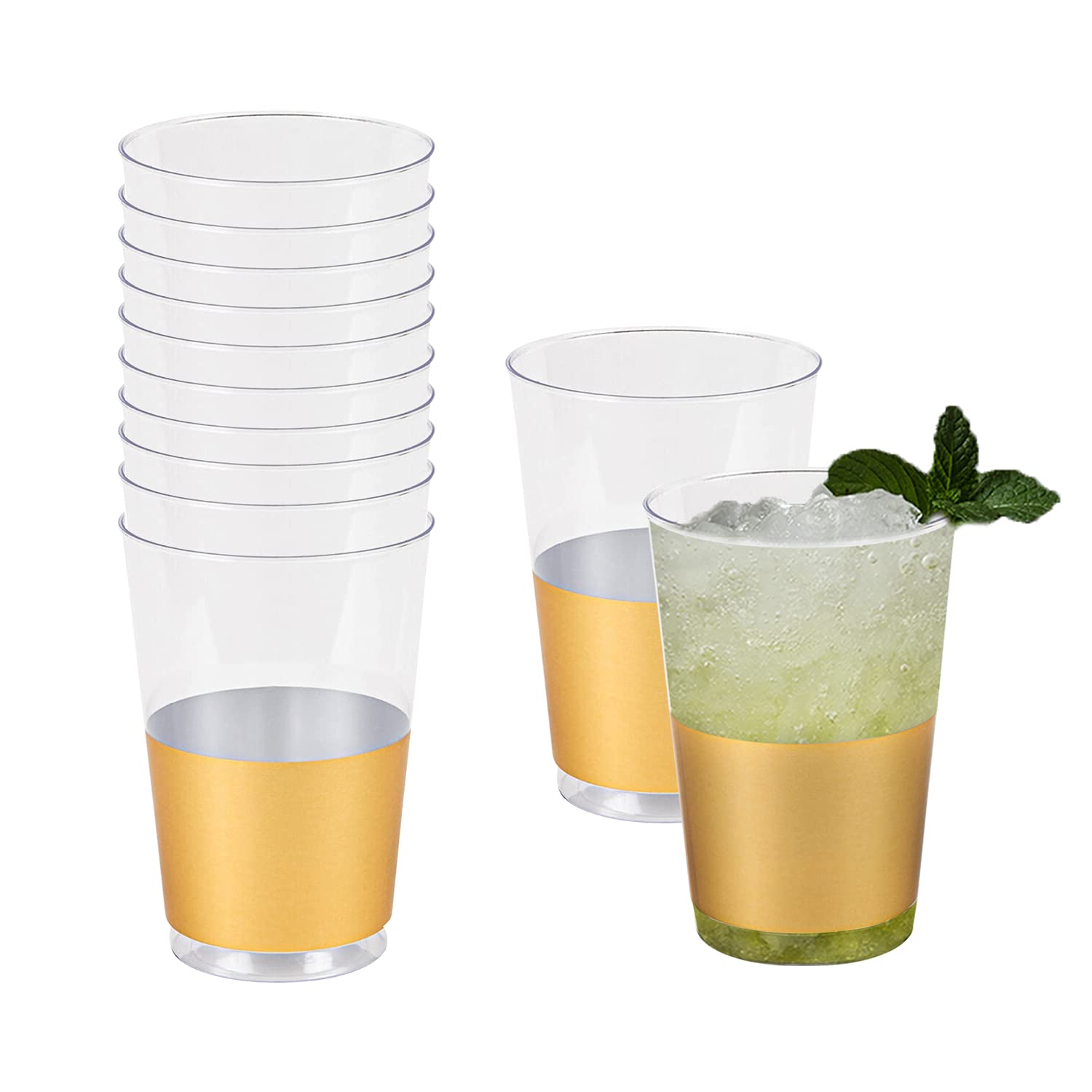 Premium Clear Plastic Cups 12 oz - Disposable Round Drinking Glasses for Wine, Cocktails & Beverages | Heavy Duty Elegant Tumblers for Weddings, Birthdays, Parties & Events (240 Pack, Clear with Gold Trim) - Perfect for Indoor/Outdoor Celebrations, Catering & Home Entertaining