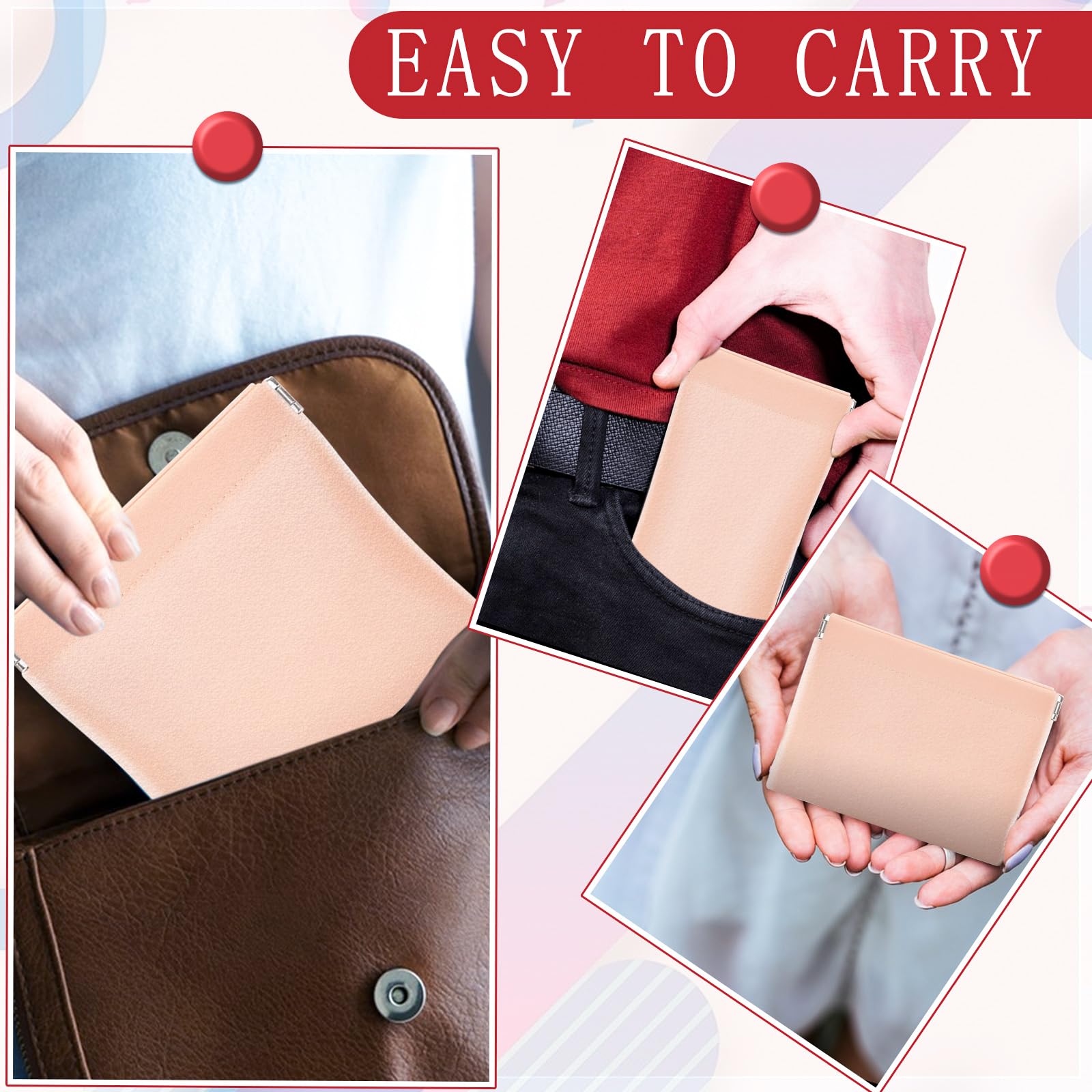 Self-Closing Makeup Pouch - Squeeze Top Cosmetic Bag with Snap Closure, 4 Sizes Portable No Zipper Organizer for Purse & Travel | Perfect for Cosmetics, Jewelry & Toiletries On-The-Go