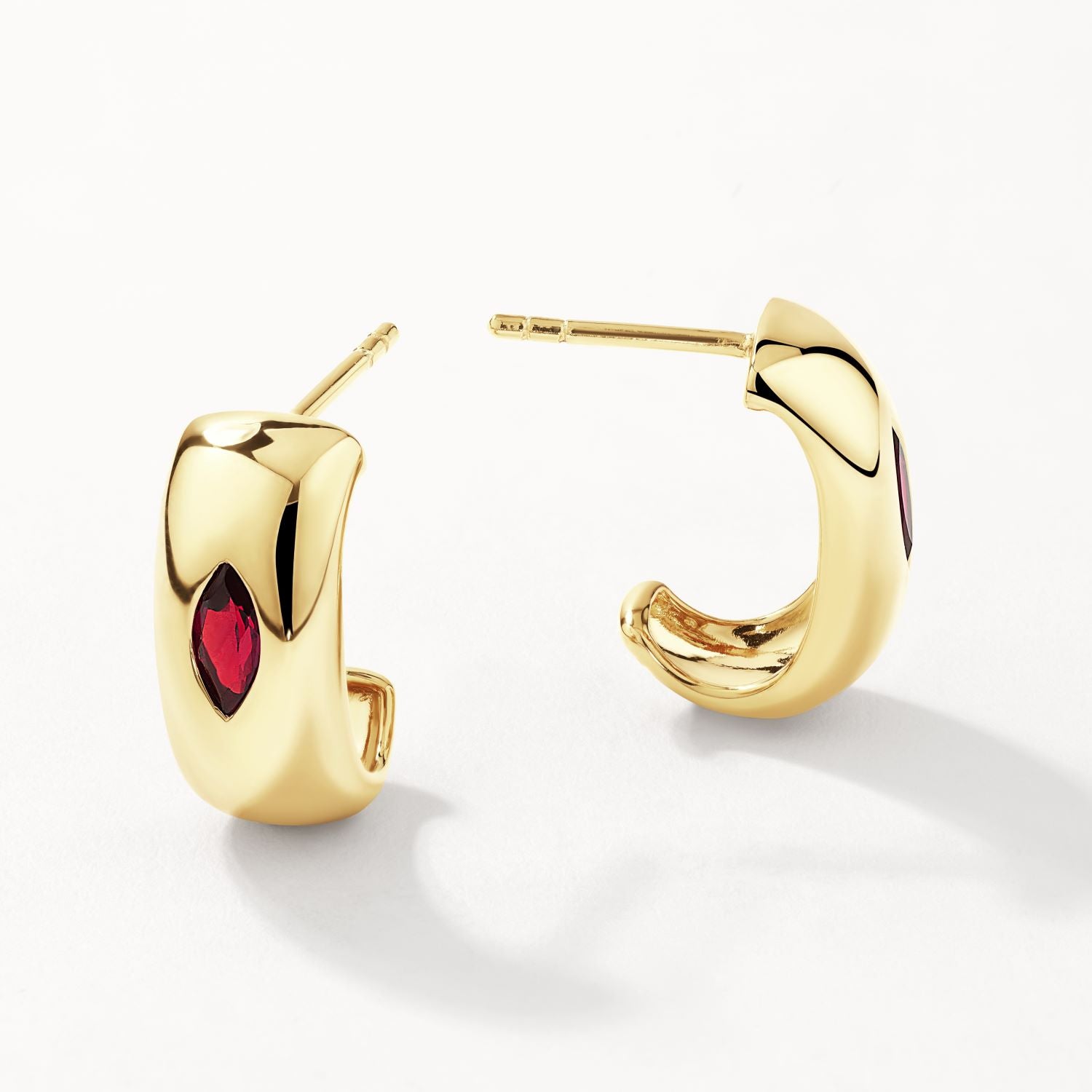 14K Gold Garnet Marquise Curve Hoop Earrings for Women – Elegant Dangling Earrings for Parties, Weddings & Date Nights