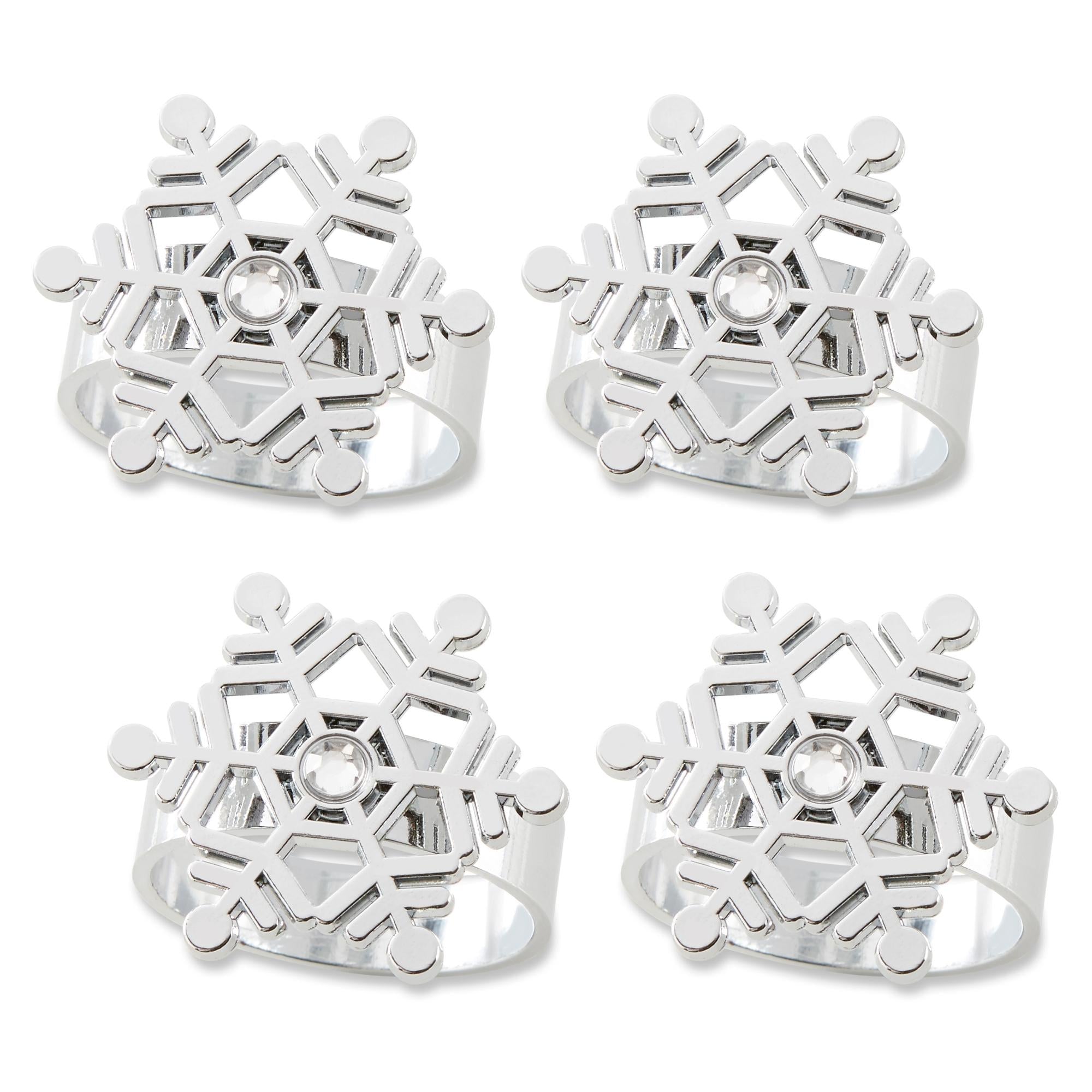 Sparkling Snowflake Napkin Rings Set of 4 - Elegant Christmas Table Decor for Holiday Dinner Parties & Winter Wedding Centerpieces