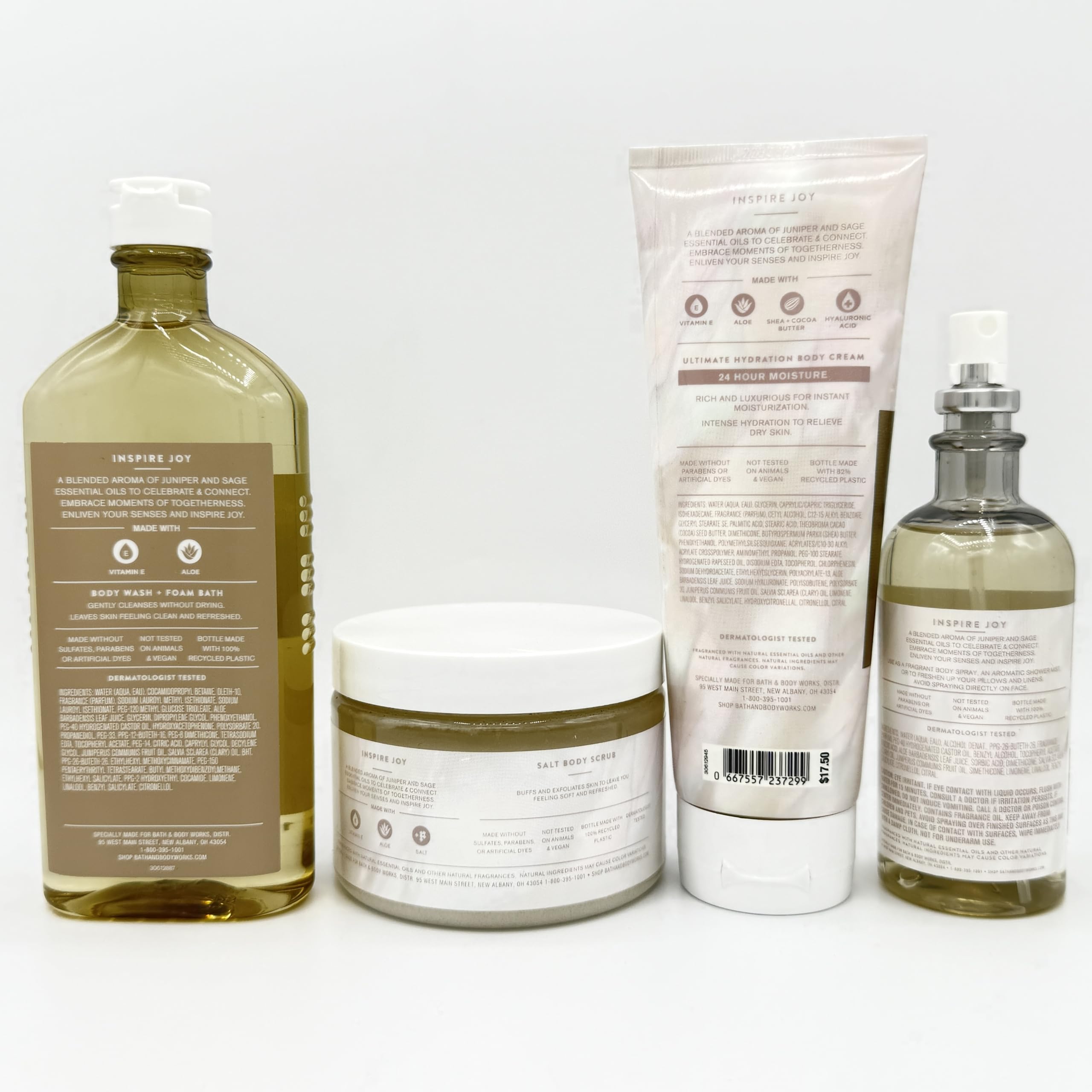 Juniper & Sage Inspire Joy Aroma 4-Piece Bath & Body Gift Set - Moisturizing Body Wash, Exfoliating Salt Scrub, Hydrating Body Cream & Essential Oil Mist - Perfect for Relaxation, Self-Care & Spa Days
