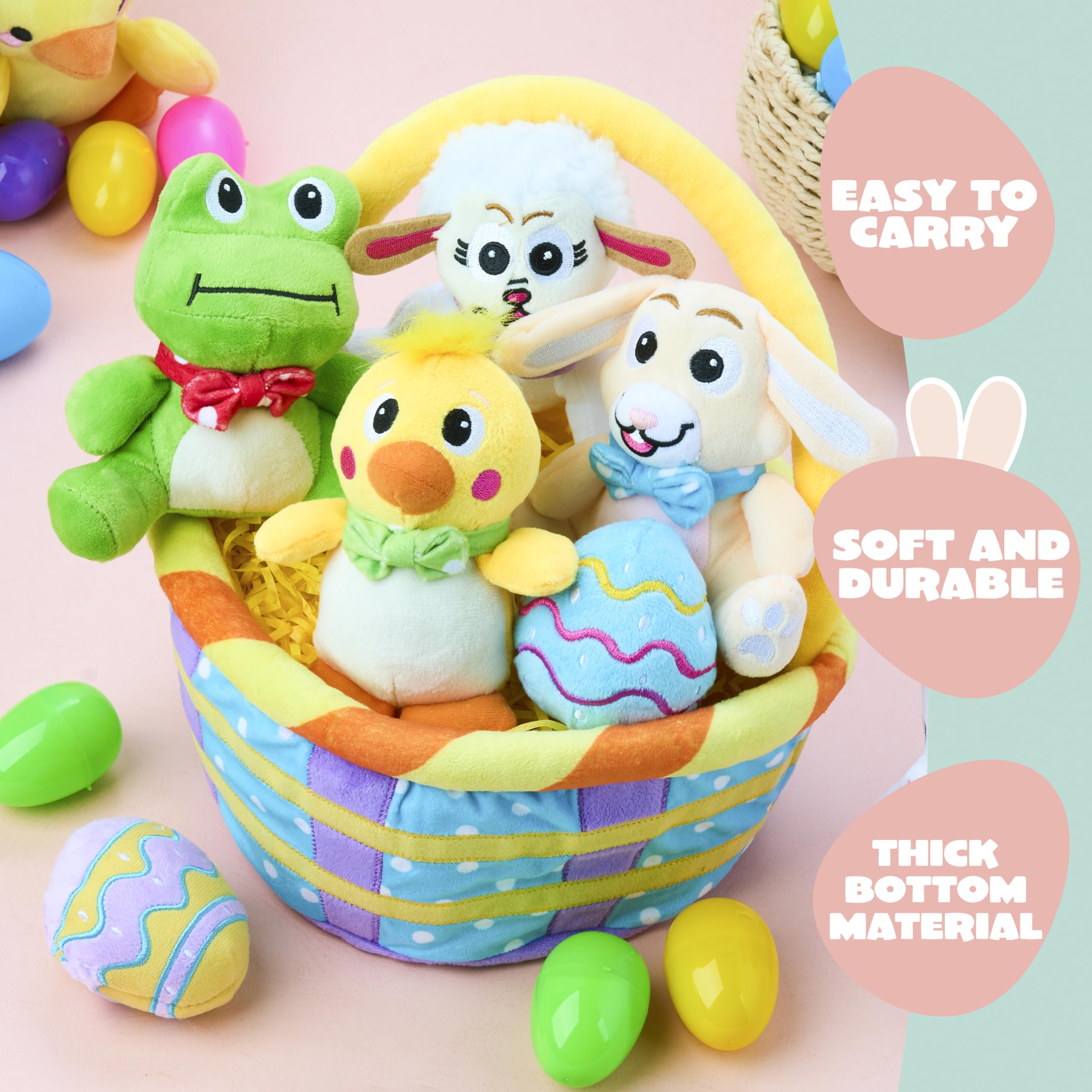 JOYIN 7-Piece Easter Basket Set with Stuffed Plush Toys for Kids - Easter Egg Hunt, Party Favors, Basket Stuffers & Decorations - Perfect for Easter Celebrations, Baby Showers & Kids' Birthday Parties
