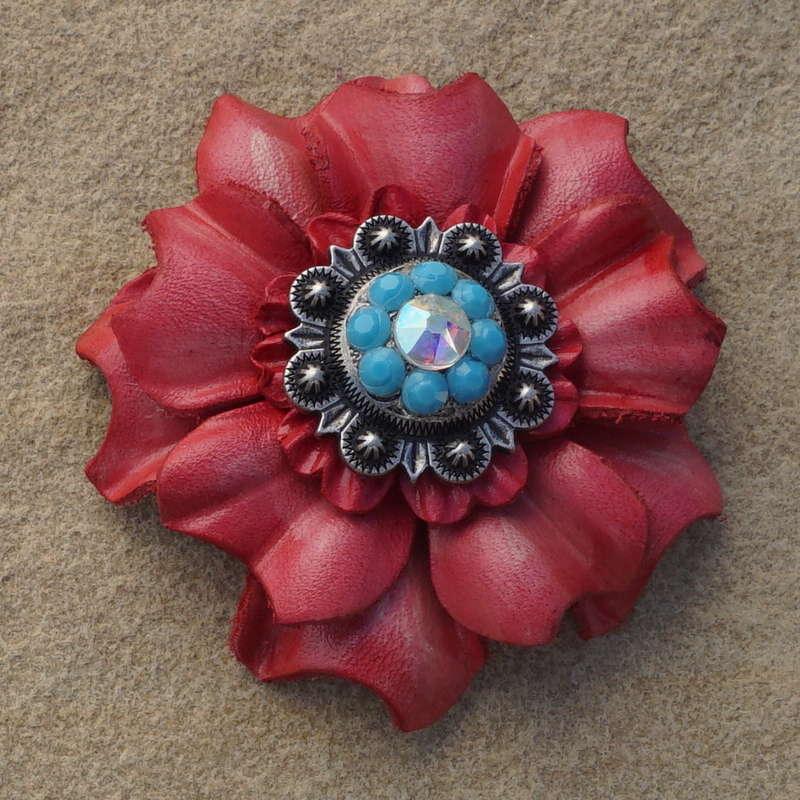 Pink Carnation Flower Concho with Antique Silver, Turquoise, and AB Crystal - Perfect for Western Jewelry, Belt Buckles & Native American Crafting