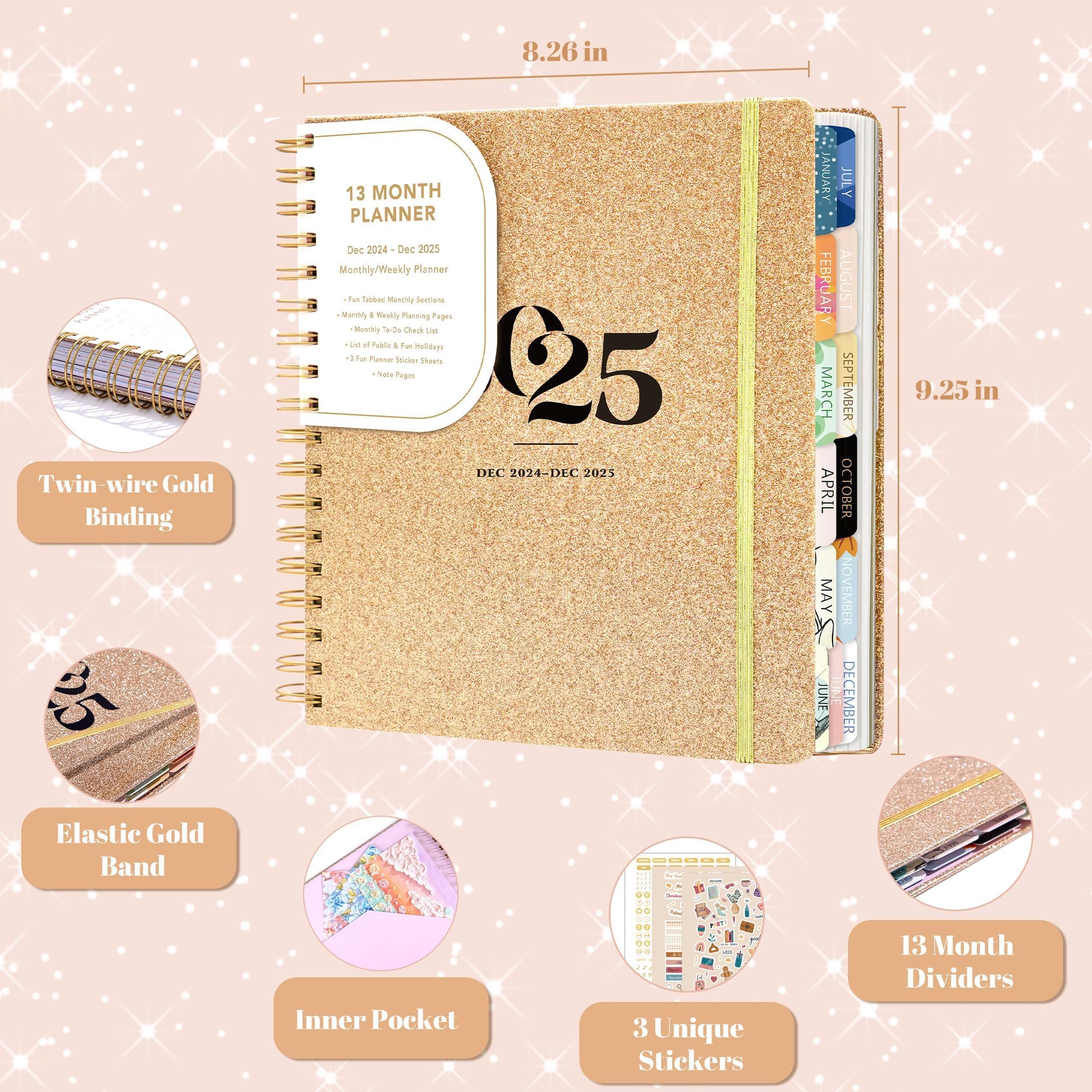 2025 Weekly & Monthly Planner - Spiral Bound Hardcover Calendar (Dec 2024-Dec 2025) - 8.3