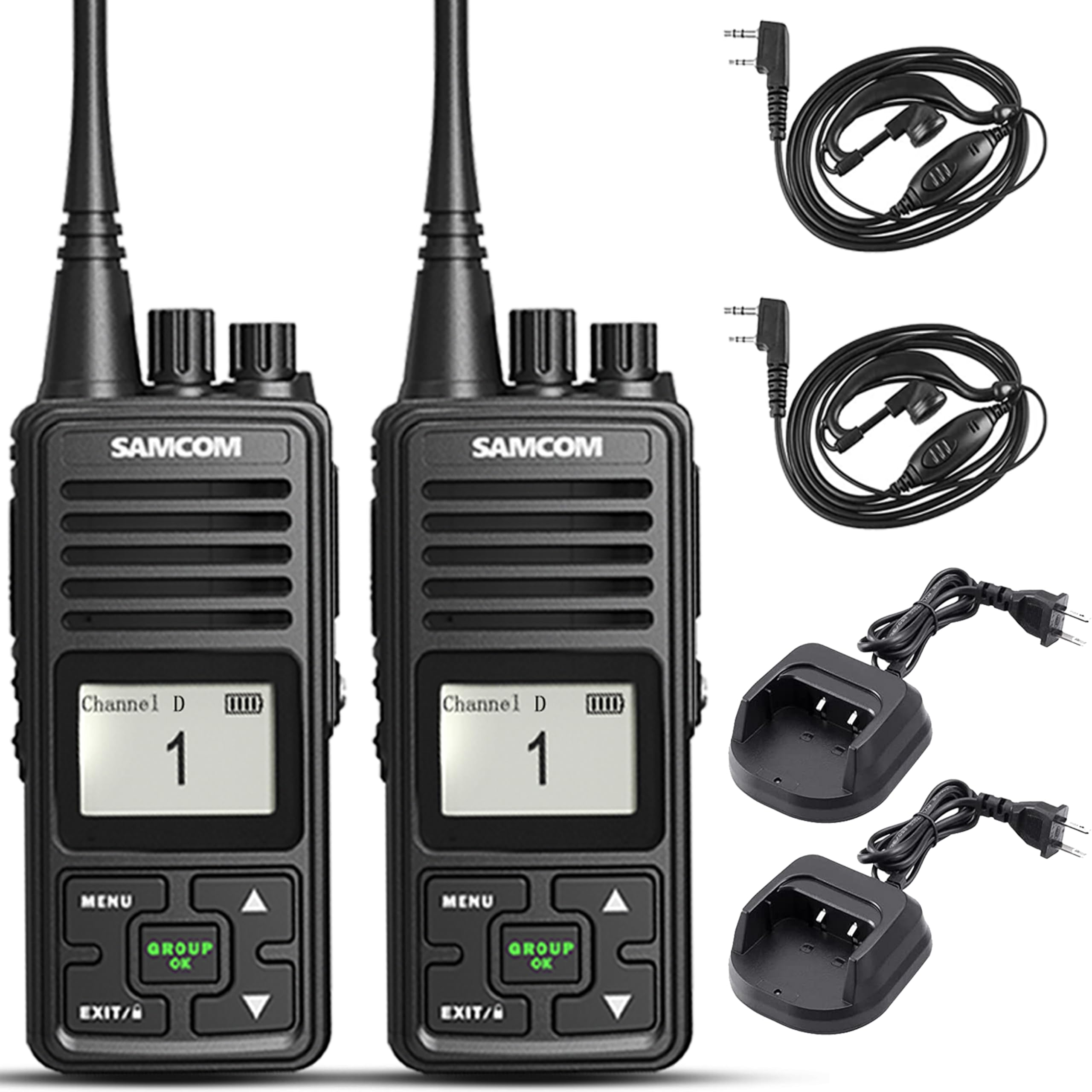 SAMCOM FPCN10A Long Range Two Way Radios - 3000mAh High Power UHF Walkie Talkies with Group Call, VOX & Programmable Features - Heavy Duty Handheld Radios for Commercial Business & Jobsite (2 Pack) - Ideal for Construction, Warehouse, Security & Outdoor Activities