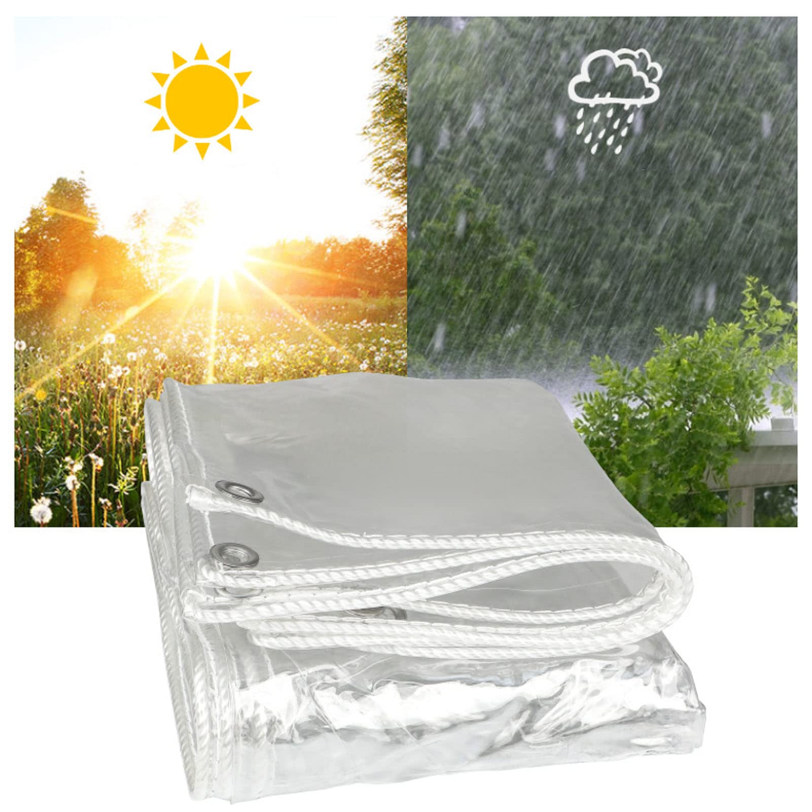 26x33Ft Transparent Waterproof PVC Tarp with Reinforced Eyelets - Heavy Duty Ripstop Windproof Tarpaulin for Outdoor Use | Boat Cover, Patio Protection, Garden Plant Shelter, Camping & Emergency Cover (8×10m)