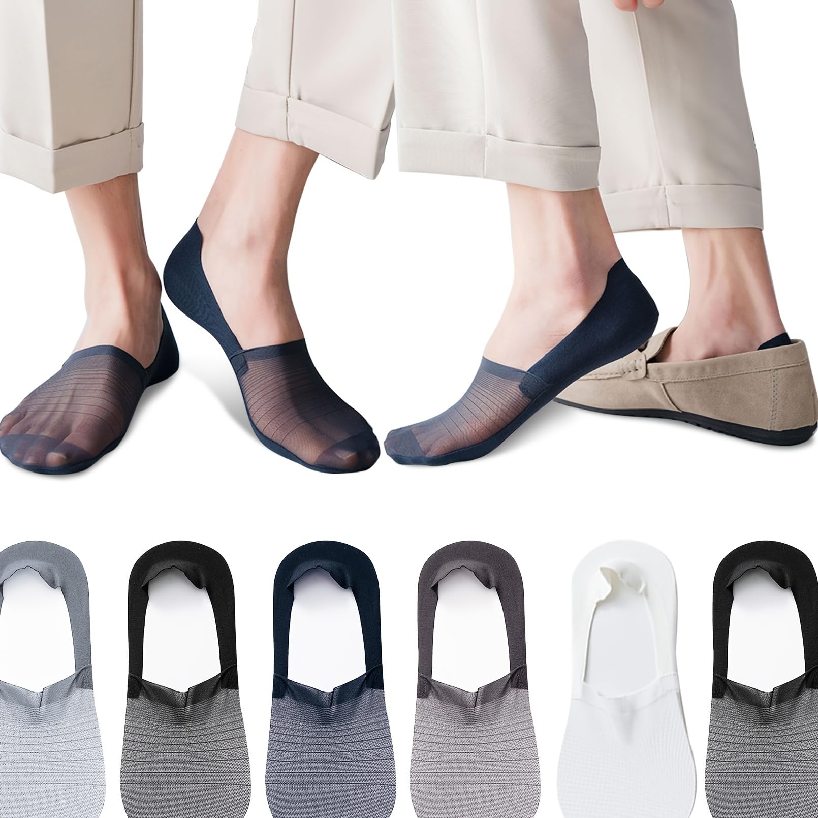 6 Pairs No Show Socks for Men & Women - Low Cut Invisible Hidden Liner Socks with Non-Slip Grip for Flats, Boat Shoes & Sneakers - Perfect for Casual Wear, Workouts & Daily Comfort