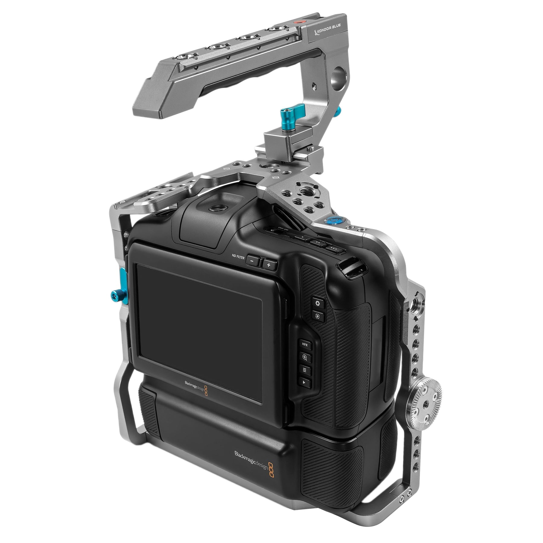 Kondor Blue BMPCC 6K Pro Battery Grip Cage with Top Handle (Space Gray) - Durable Camera Cage for Blackmagic Pocket Cinema 6K Pro - Perfect for Filmmaking, Vlogging & Professional Videography