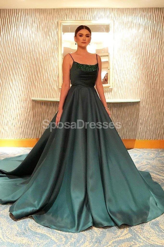 Emerald Green Beaded Spaghetti Strap Long Evening Prom Dress - Elegant Formal Gown for Homecoming, Ball, Wedding & Special Occasions