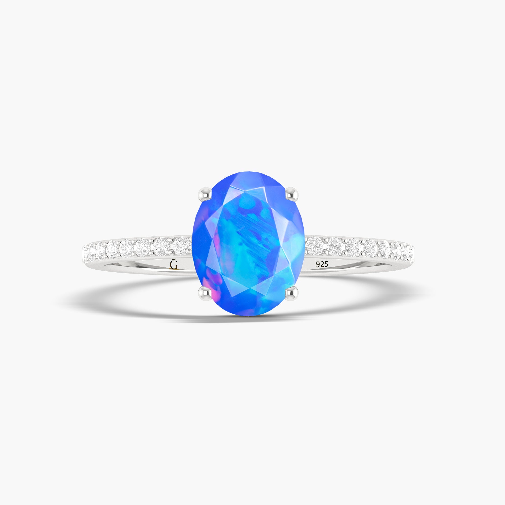 Ethiopian Fire Opal Blue Oval Statement Ring for Women - Elegant Jewelry Gift for Birthday, Anniversary & Special Occasions