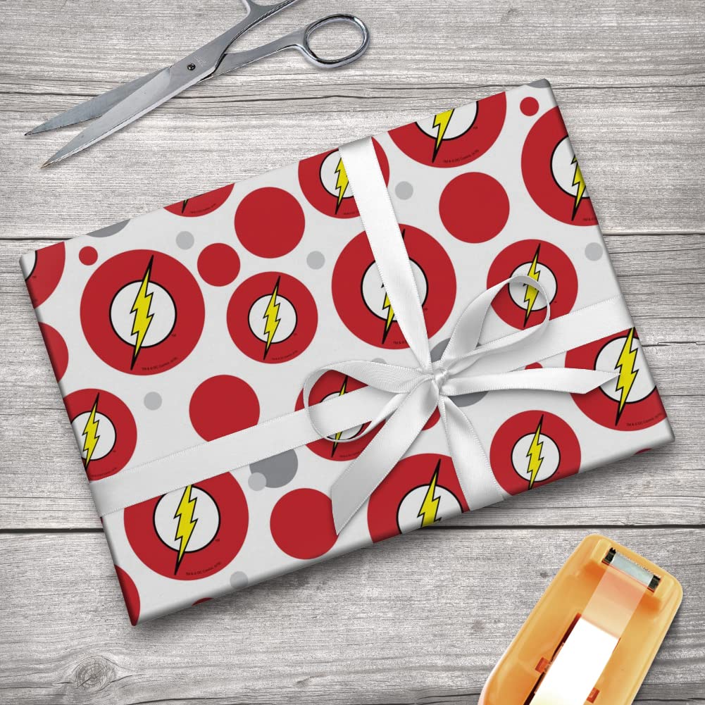 The Flash Lightning Bolt Logo Gift Wrap Roll - DC Comics Superhero Wrapping Paper for Birthdays, Holidays & Party Decorations