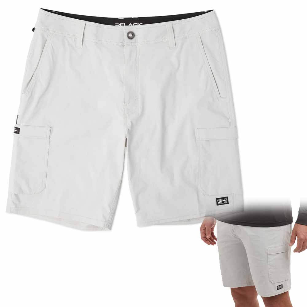 Pelagic Madeira Cargo Shorts for Men - Light Gray Solid Color Outdoor Hiking & Travel Pants - Durable Comfortable Casual Wear for Adventure & Everyday Use