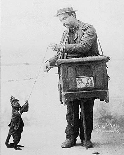 Vintage 1892 Organ Grinder with Monkey Laminated Poster - 20x30 Inch Bright Colors & Vivid Imagery - Perfect for Home Decor, Music Room, or Vintage Themed Spaces