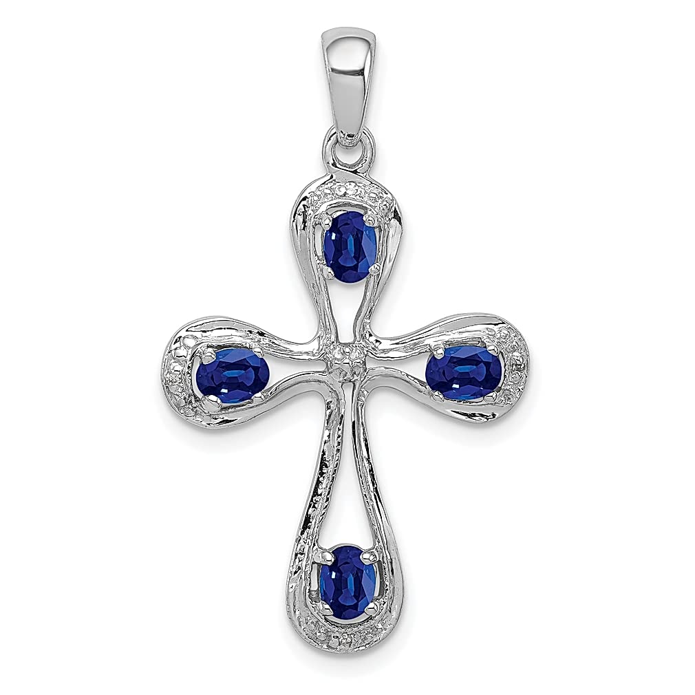 925 Sterling Silver Dark Sapphire & Diamond Cross Pendant Necklace for Women - Religious Jewelry Gift for Her - Perfect for Church, Weddings, and Special Occasions