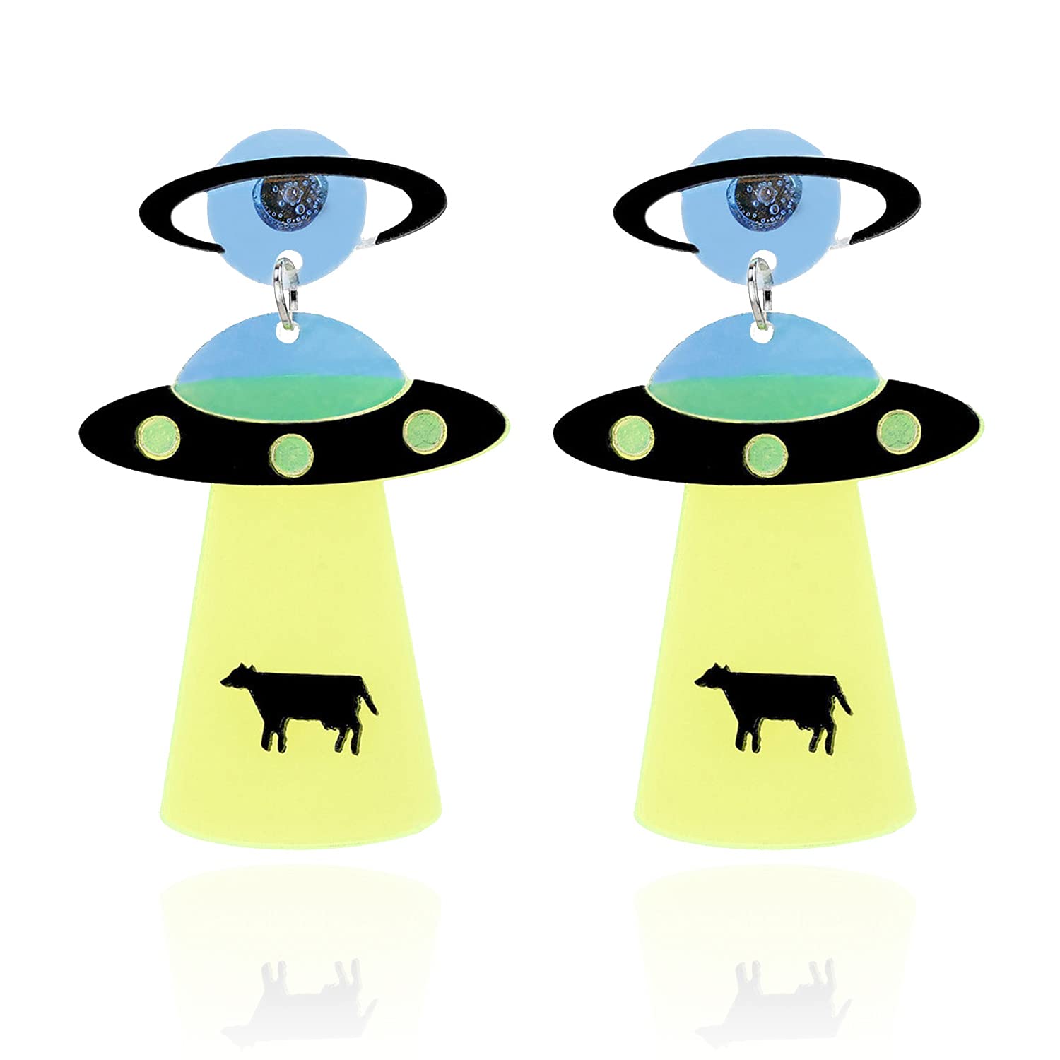 KaFu Unique Cute UFO Spaceship Alien Acrylic Dangle Earrings - Funny Cartoon Resin Lightweight Drop Earrings for Women & Girls - Perfect for Cosplay, Sci-Fi Parties & Everyday Fashion Jewelry