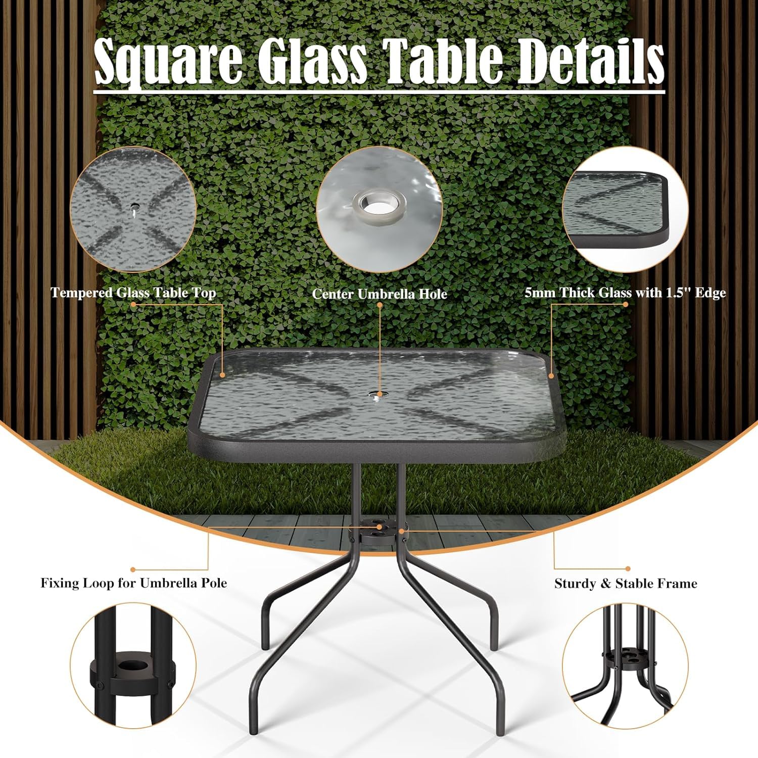 Amopatio 5-Piece Outdoor Dining Set with Textured Glass Tabletop & 4 Stackable Chairs - Patio Furniture for Balcony, Porch, Lawn (Brown) | Perfect for Backyard BBQs, Garden Parties & Outdoor Entertaining