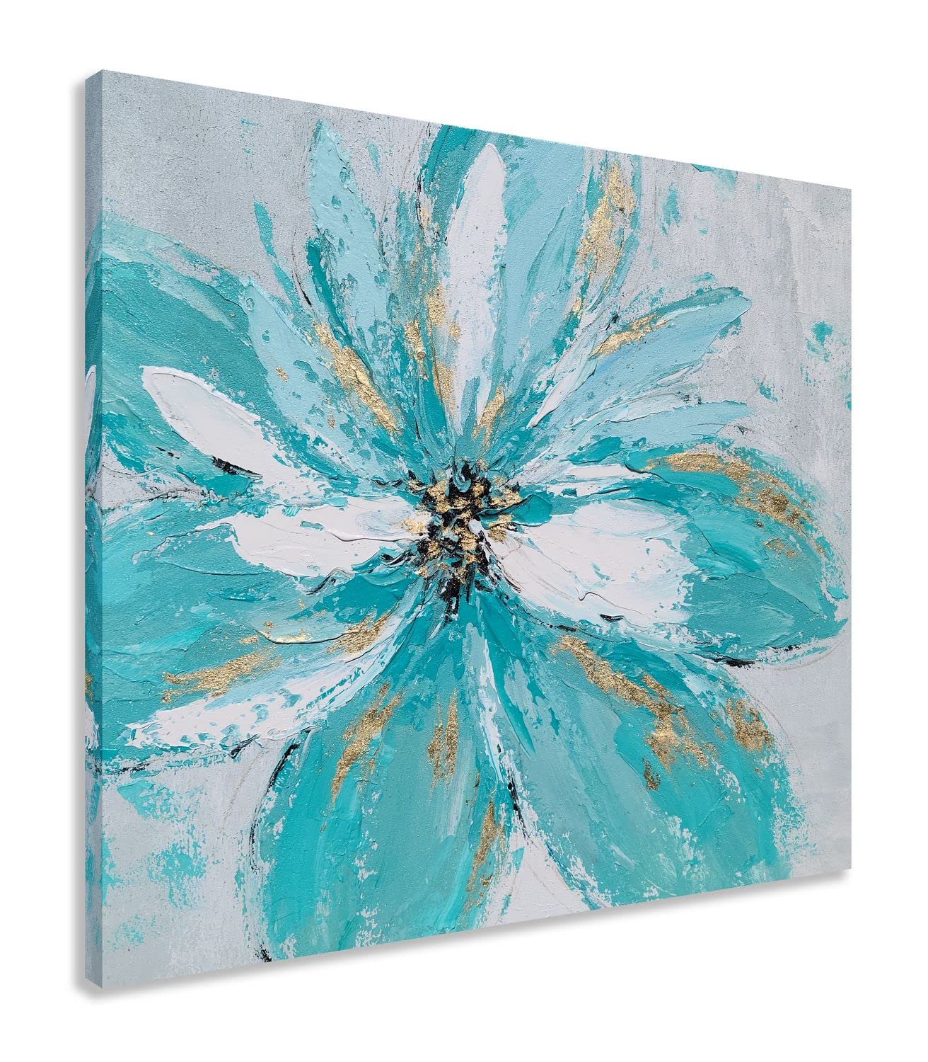 Yihui Arts Large Abstract Turquoise Flower Wall Art - Modern Canvas Painting for Bedroom & Living Room Decor | Perfect for Home, Office & Gift Giving