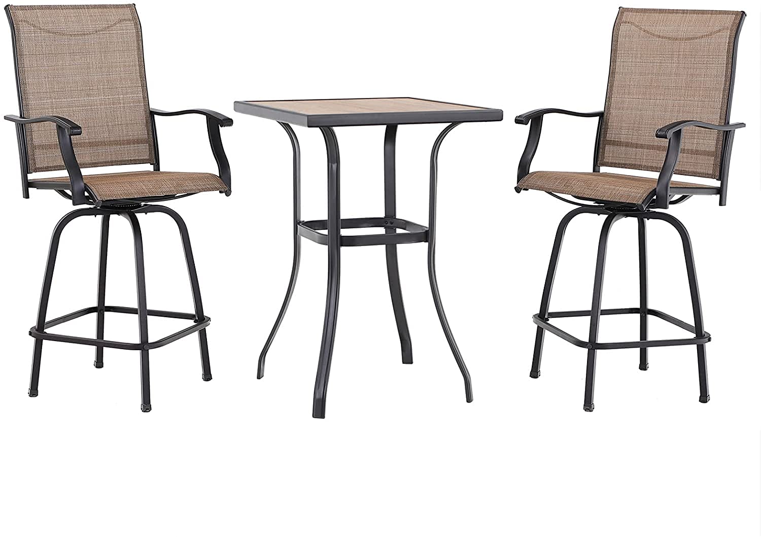 PHI VILLA 3-Piece Patio Swivel Bar Set with 2 Bar Stools & 1 Table - Outdoor Bistro Furniture for Garden, Balcony, Poolside & Backyard Relaxation