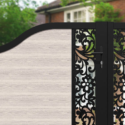 Classic Eden Curved Top Driveway Gate - Mid Stone Design with Middle & End Screen | Elegant Driveway Entrance for Homes & Estates | Perfect for Privacy & Security Enhancement