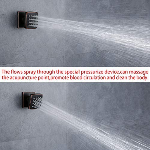 6-Pack Square Brass Shower Body Jet Sprayer - Oil Rubbed Bronze Wall Mount Massage Spa Rain Showerhead for Luxury Bathroom & Relaxation
