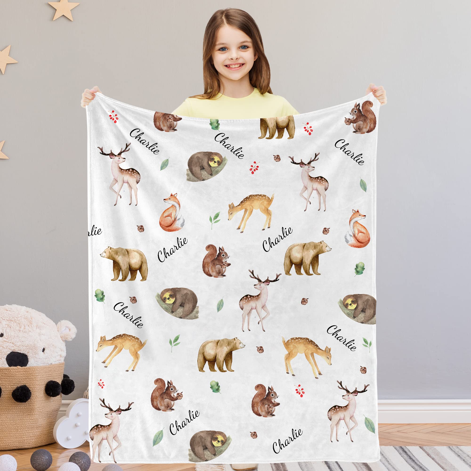 Personalized Fox Baby Blanket for Boys & Girls - Ultra Soft Minky Fleece Security Blanket for Newborns & Toddlers - Woodland Nursery Decor, Stroller & Crib Blanket - Perfect for Gifts, Baby Showers & Nursery Themes (Bear, Fox, Deer Design) - Ideal for Snuggling, Playtime & Nursery Decor