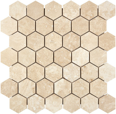 Premium Ivory Travertine 2 Inch Hexagon Mosaic Tile - Natural Stone Floor & Wall Tile for Bathroom, Kitchen Backsplash, Shower, and Pool Designs
