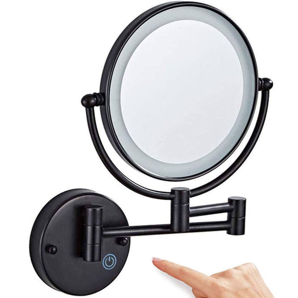 8 Inch Wall Mounted LED Makeup Mirror with 1X/10X Magnification - Touch Dimming, Matte Black Bathroom Vanity Mirror for Shaving & Cosmetics | Perfect for Home, Salon, and Hotel Decor