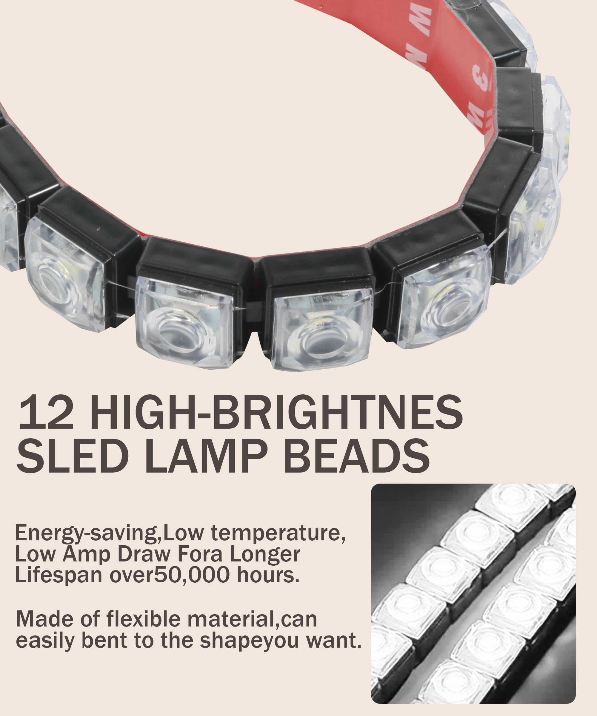 High Power 12 LED Car Fog Lights Kit - Bright White Daytime Running Lights with Black Shell - Durable Flexible Exterior LED Lights for Cars, Trucks, SUVs - Perfect for Night Driving, Off-Roading & Bad Weather Conditions