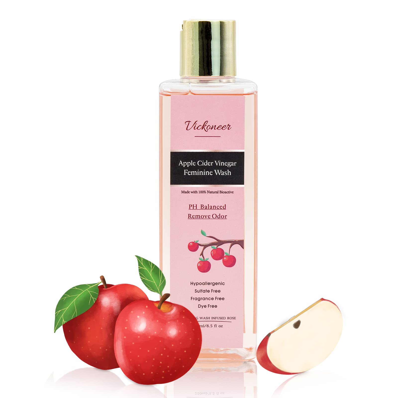 Vickoneer Intimate Yoni Wash for Women - pH Balanced Feminine Wash with Apple Cider Vinegar, Gentle Daily Cleanser for Vaginal Odor Control & Hygiene, 250ml/8.5 fl oz - Perfect for Daily Use, Post-Workout Refresh & Sensitive Skin Care