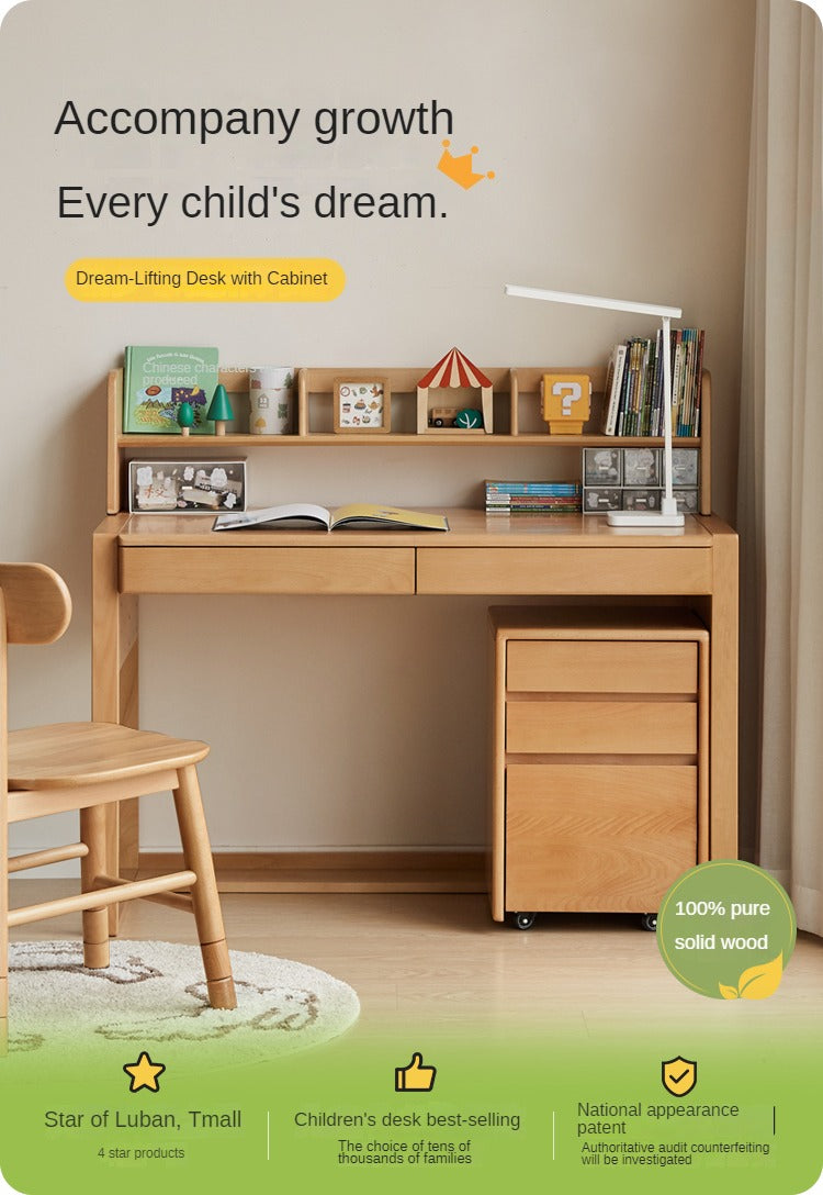Premium Beech & Oak Solid Wood Kids Study Desk - Ergonomic Children's Writing Table for Homework & Crafts - Perfect for Bedroom, Homeschool & Montessori Learning