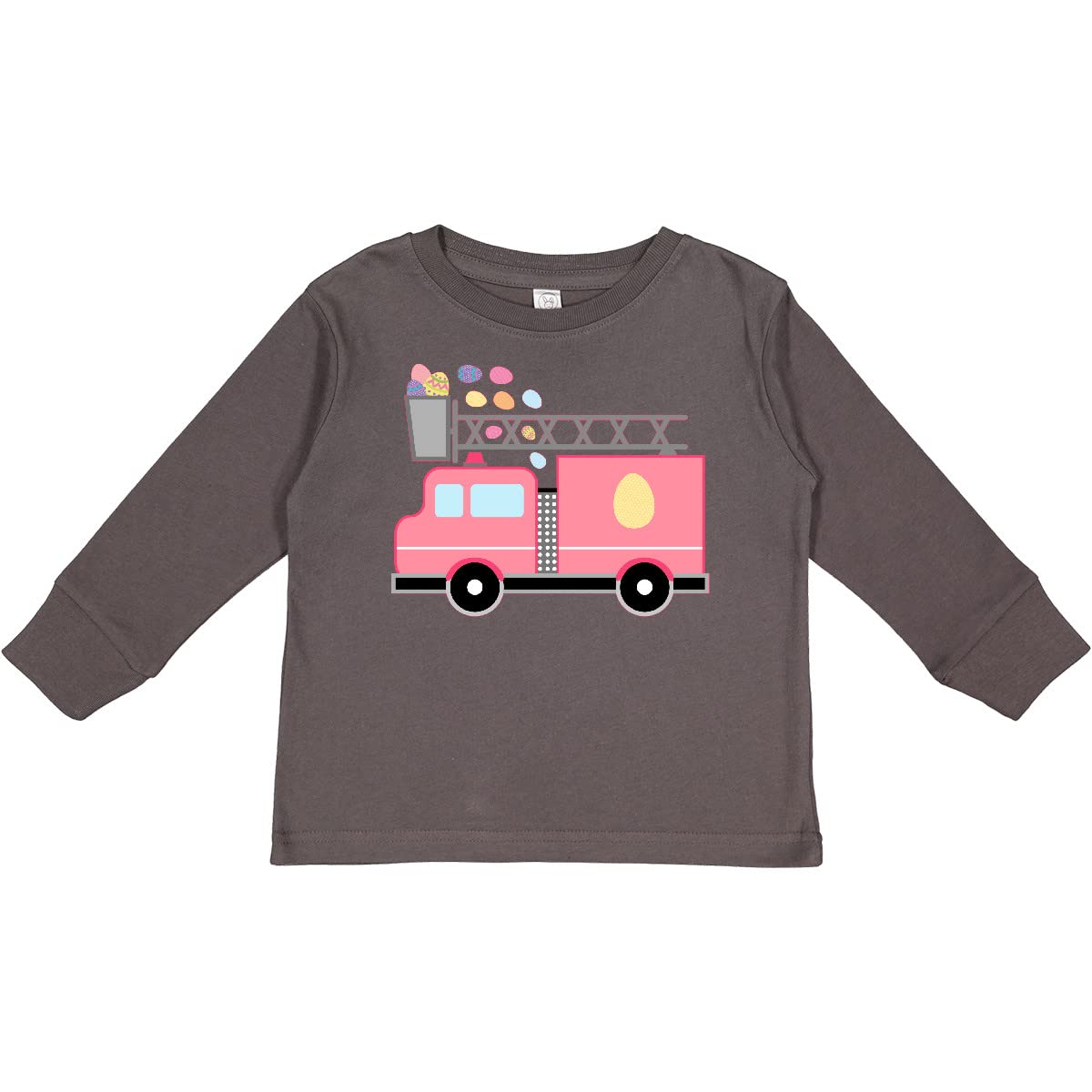 Inktastic Easter Pink Firetruck with Easter Eggs Toddler Long Sleeve T-Shirt - Cute Holiday Outfit for Boys & Girls - Perfect for Easter Celebrations, Family Photos & Spring Festivals