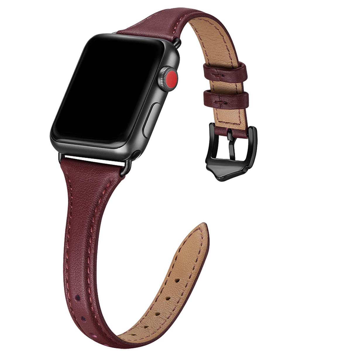 Premium Genuine Leather Apple Watch Band 38mm 40mm 41mm - Slim & Comfortable Replacement Strap for iWatch SE Series 8 7 6 5 4 3 2 1 - Women's Fashion Accessory for Work, Gym & Everyday Wear (Wine/Black)
