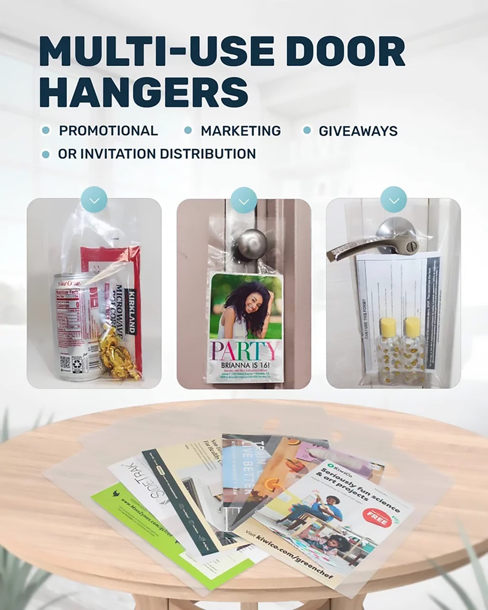 TidyFriend Clear Door Hanger Bags 6x12 Inches (500 Pack) - Waterproof Hanging Organizer for Flyers, Brochures, Notices & Printed Materials - Perfect for Business Advertising, School Announcements & Community Events