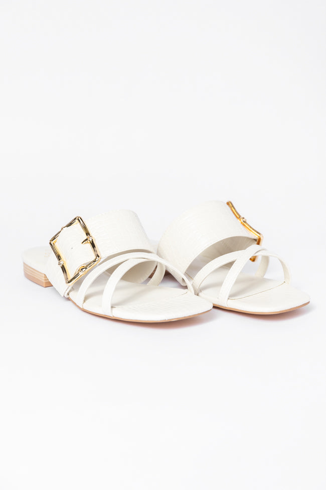 Blaine White Buckle Sandals for Women - Comfortable Summer Casual Shoes | Perfect for Beach, Vacation & Everyday Wear