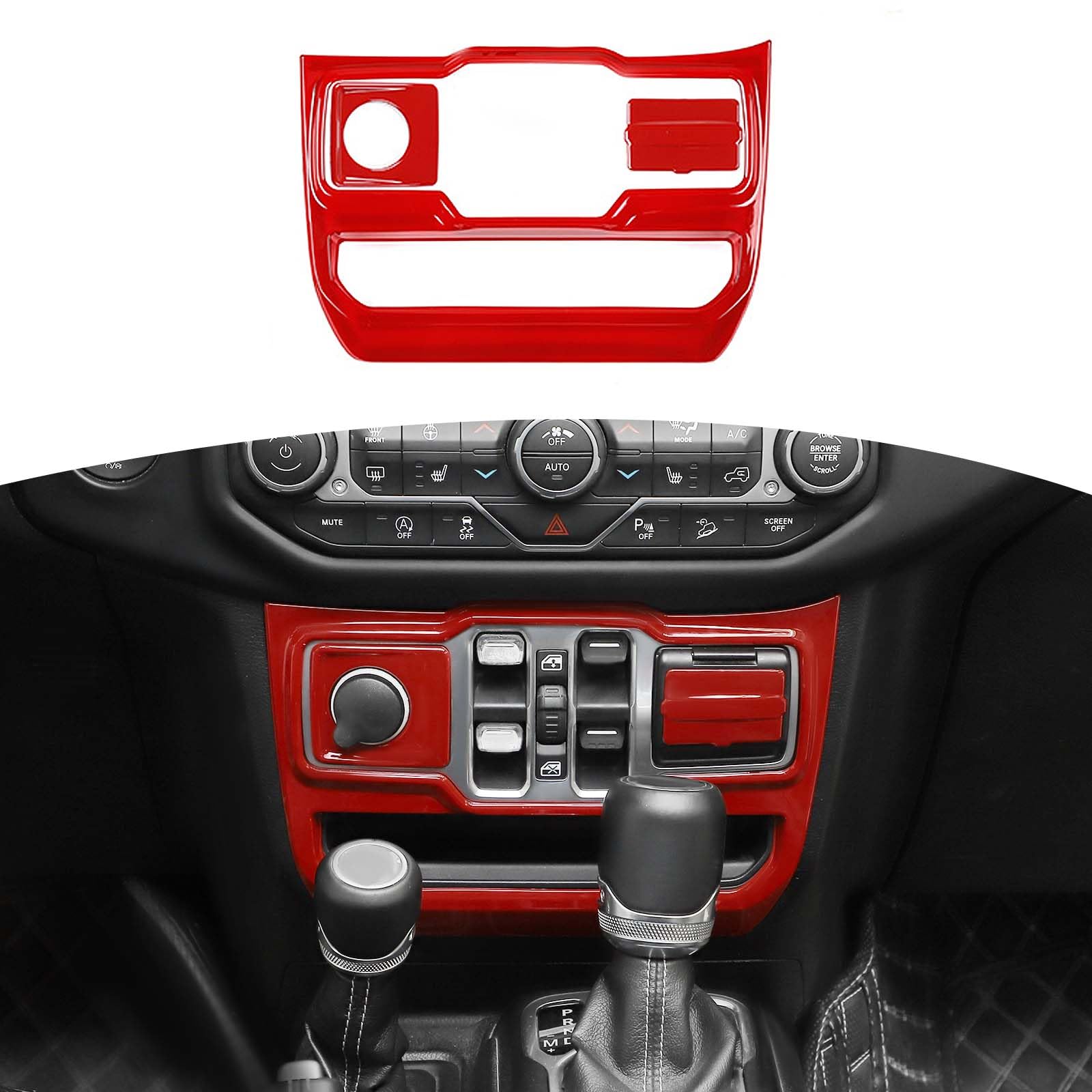 Jeep Wrangler JL JLU & Gladiator JT Center Dash Switch Panel Trim Cover - RT-TCZ Red Interior Accessories (3pcs) | Fits 2018-2024 Models | Perfect for Off-Roading & Interior Customization