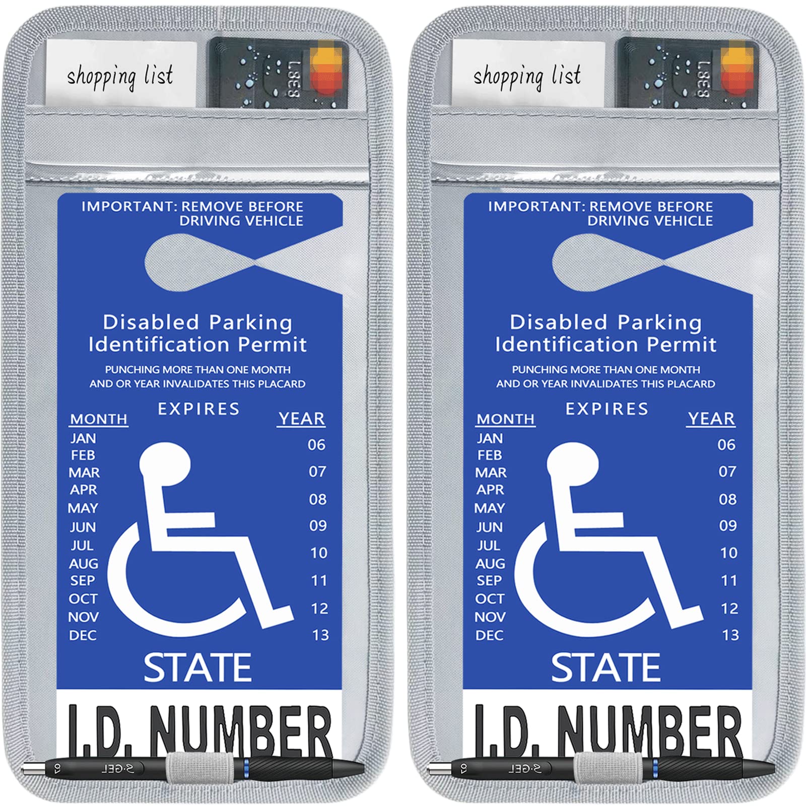 2-Pack Gray Handicap Parking Placard Holder for Car Visor - Includes Pen Holder, Note Paper Slot & Elastic Strap - Ideal for Disabled Drivers, Elderly & Caregivers (Perfect for Daily Commuting & Parking Convenience)