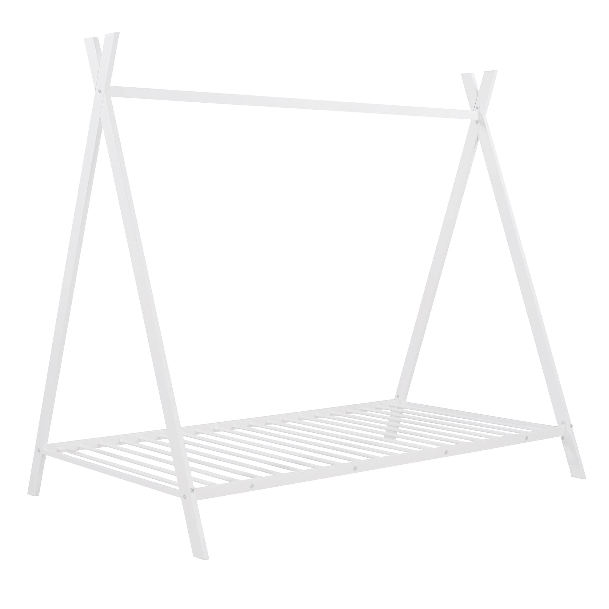 **CITYLIGHT Twin House Bed for Kids - White Metal Tent Bed with Slats, Montessori Floor Bed for Toddlers, Boys & Girls - Perfect for Bedrooms, Playrooms & Sleepovers**