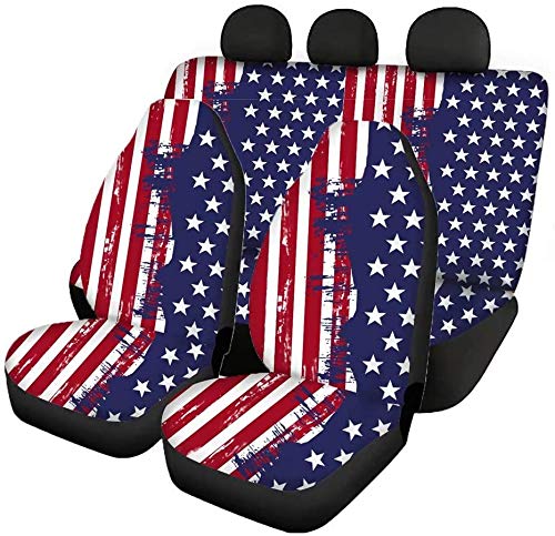 American Flag Print Automotive Seat Covers Full Set - Universal Fit for Cars, Trucks, Vans & SUVs | Airbag Compatible & Full Wrapping Design | Front & Back Seat Protection | Perfect for Patriotic Drivers, Road Trips & Vehicle Customization