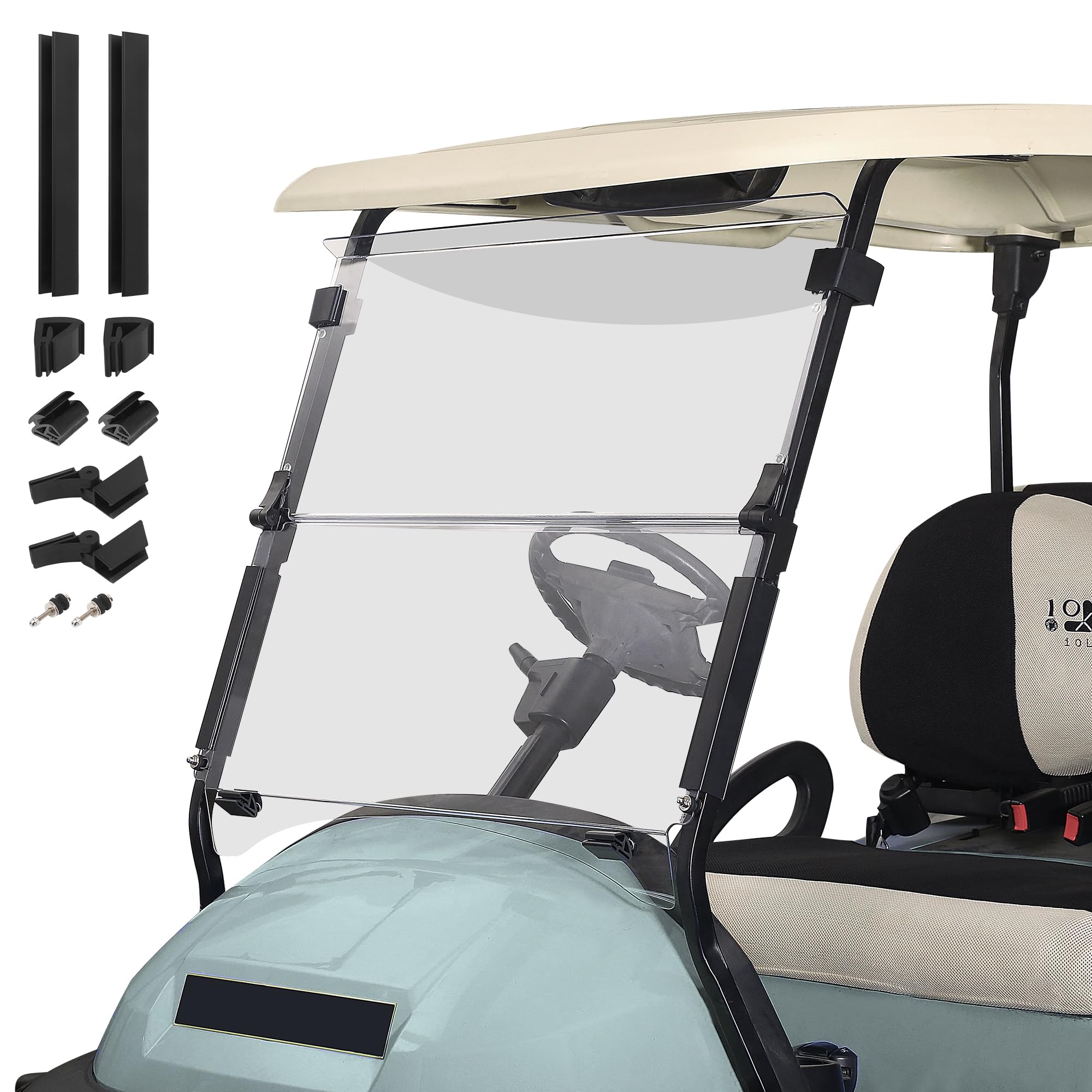 Club Car Precedent 2004-Up & Onward 2017-Up Golf Cart Windshield - 10L0L Clear/Tinted Fold Down Anti-UV Impact Resistant (37.5