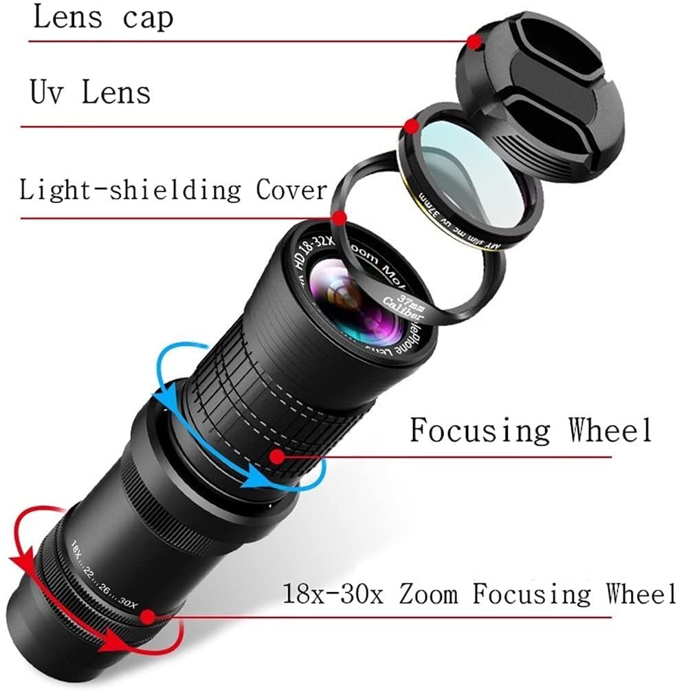 18-30X HD Professional Smartphone Camera Lens Kit - Adjustable Telephoto Zoom Lens for iPhone & Android - Perfect for Travel, Wildlife Photography & Vlogging
