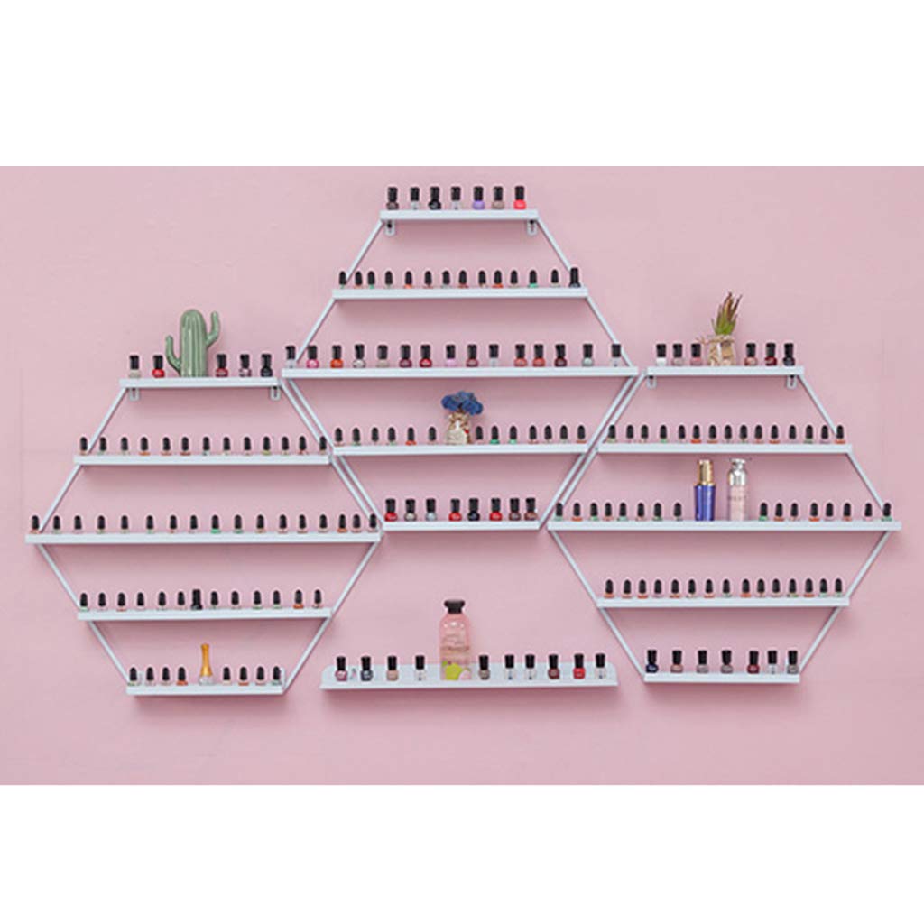 Floating Wall Mount Nail Polish Organizer - Metal Display Shelf for Nail Polish, Glue & Essential Oils - Space Saving Cosmetic Storage Solution for Salon, Bathroom or Bedroom Decor