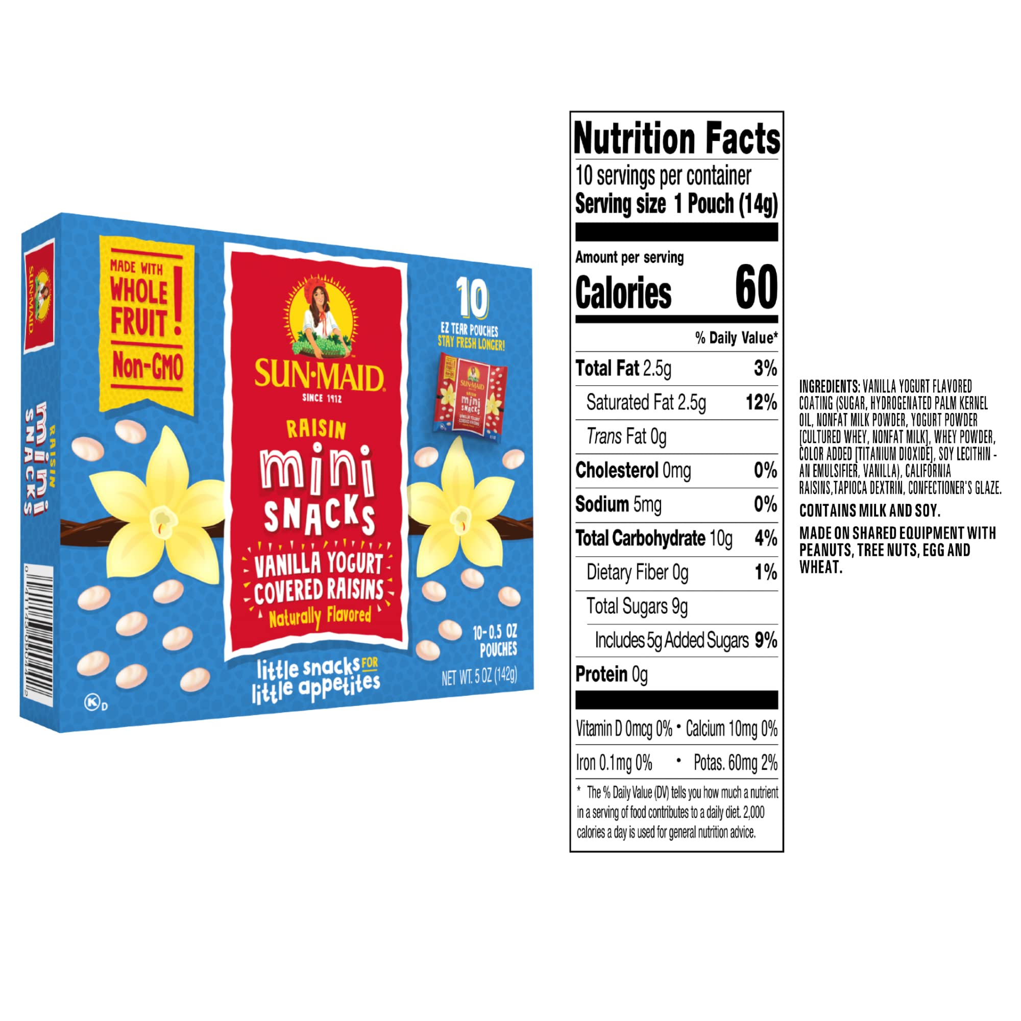 Sun-Maid Vanilla Yogurt Coated Raisins - 80 Pack (0.5 oz Each) | Healthy Yogurt Covered Dried Fruit Snacks | Perfect for School Lunches, Office Snacks & On-the-Go Energy Boost