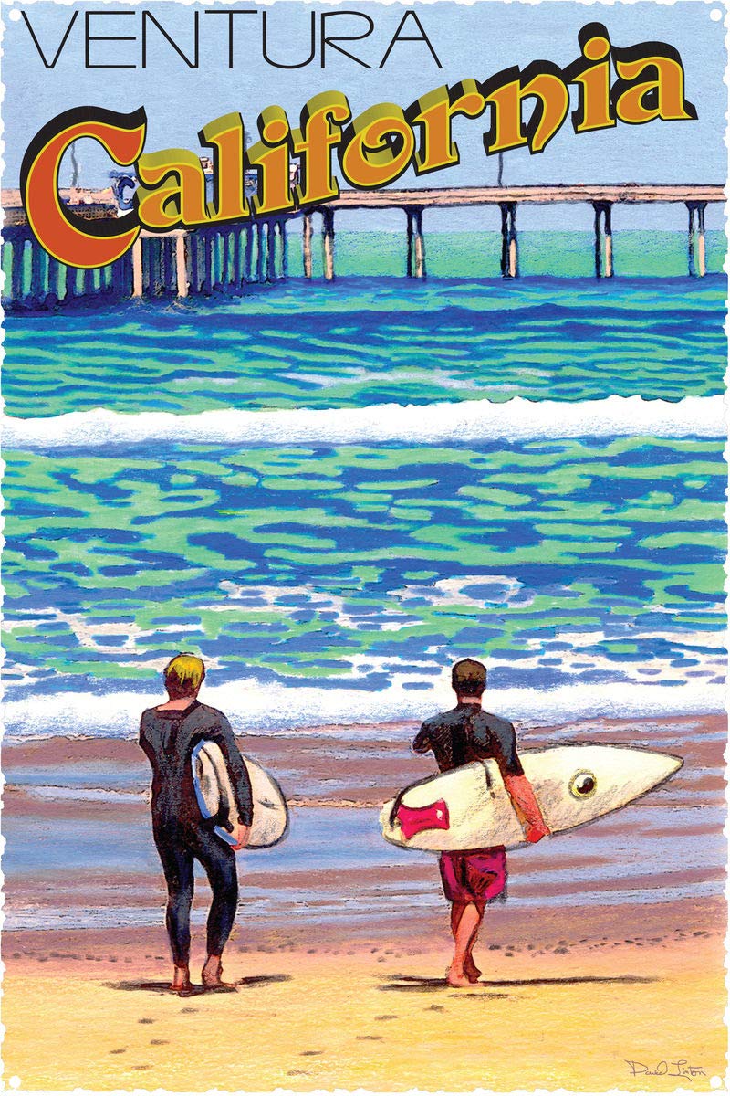 ST Ventura California Metal Art Print - Watercolor by Artist David Linton - 11.5x17.5 Inches - Coastal Wall Decor for Home, Office & Beach House