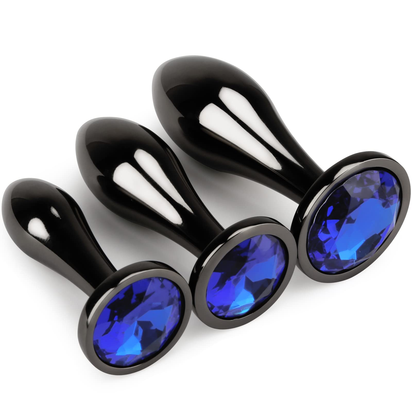 Luxury Metal Anal Plug Trainer Set - 3Pcs Water Drop Shape Butt Plug for Men & Women, Adult Sex Toys (Blue) - Perfect for Beginners, Couples Play & Solo Exploration