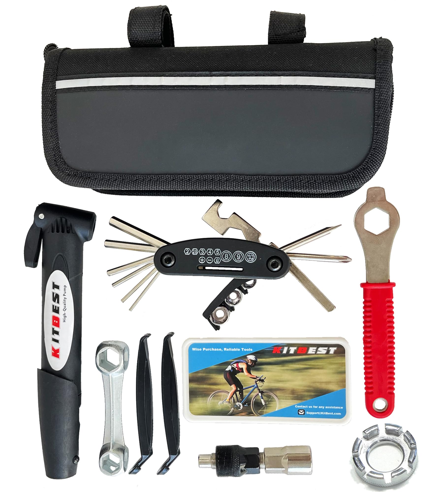 Portable Bike Repair Kit - All-in-One Bicycle Maintenance Tool with Tire Pump, Patches & Inflator | Compact Emergency Toolkit for Camping, Travel & Roadside Safety | Essential Cycling Gear for Mountain & Commuter Bikes