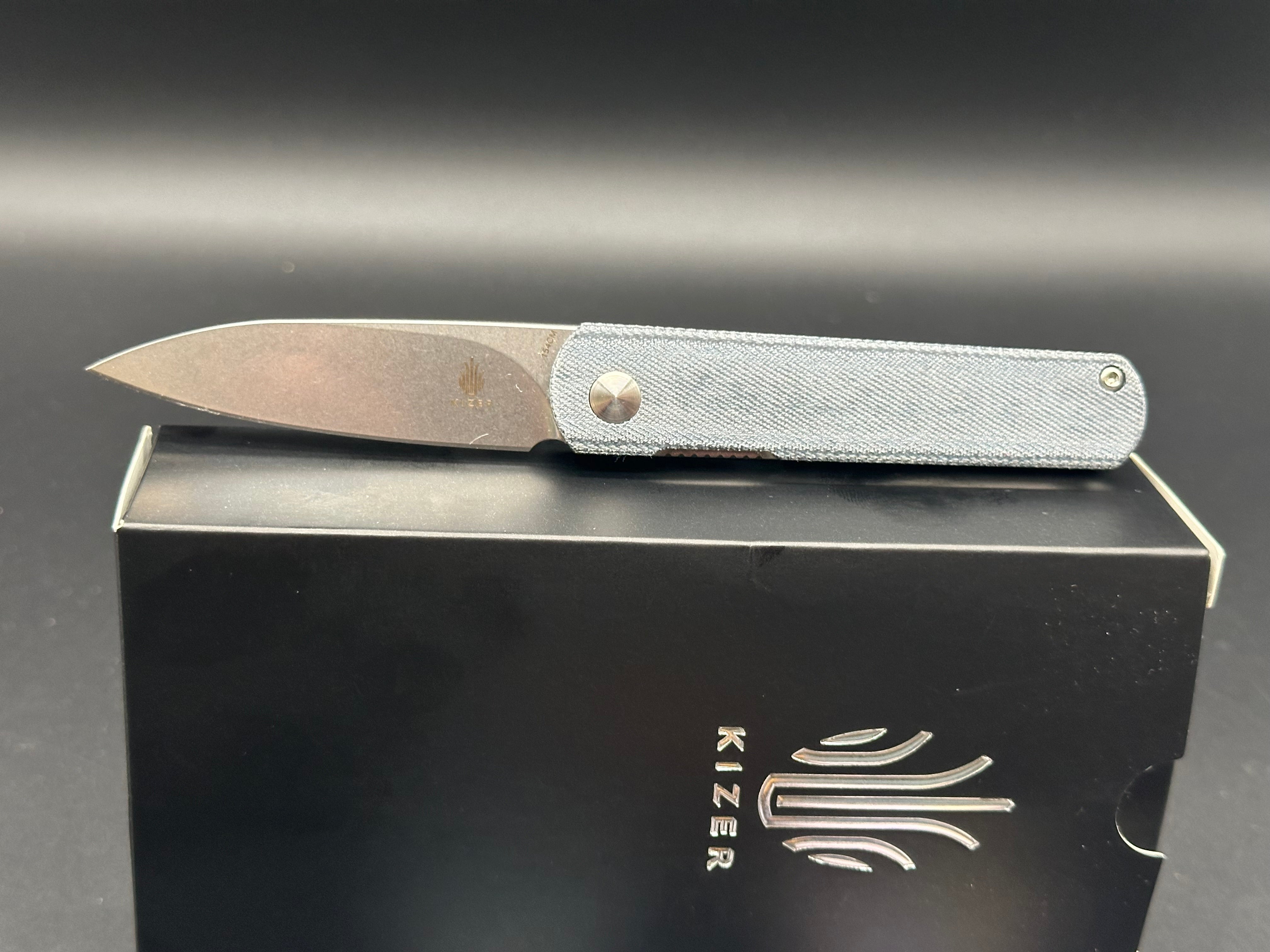 KIZER FEIST Folding Pocket Knife - Premium 154CM Steel Blade, Denim Micarta Handle, Plain Edge (V3499C4) - Perfect for EDC, Outdoor Adventures & Everyday Carry Tasks