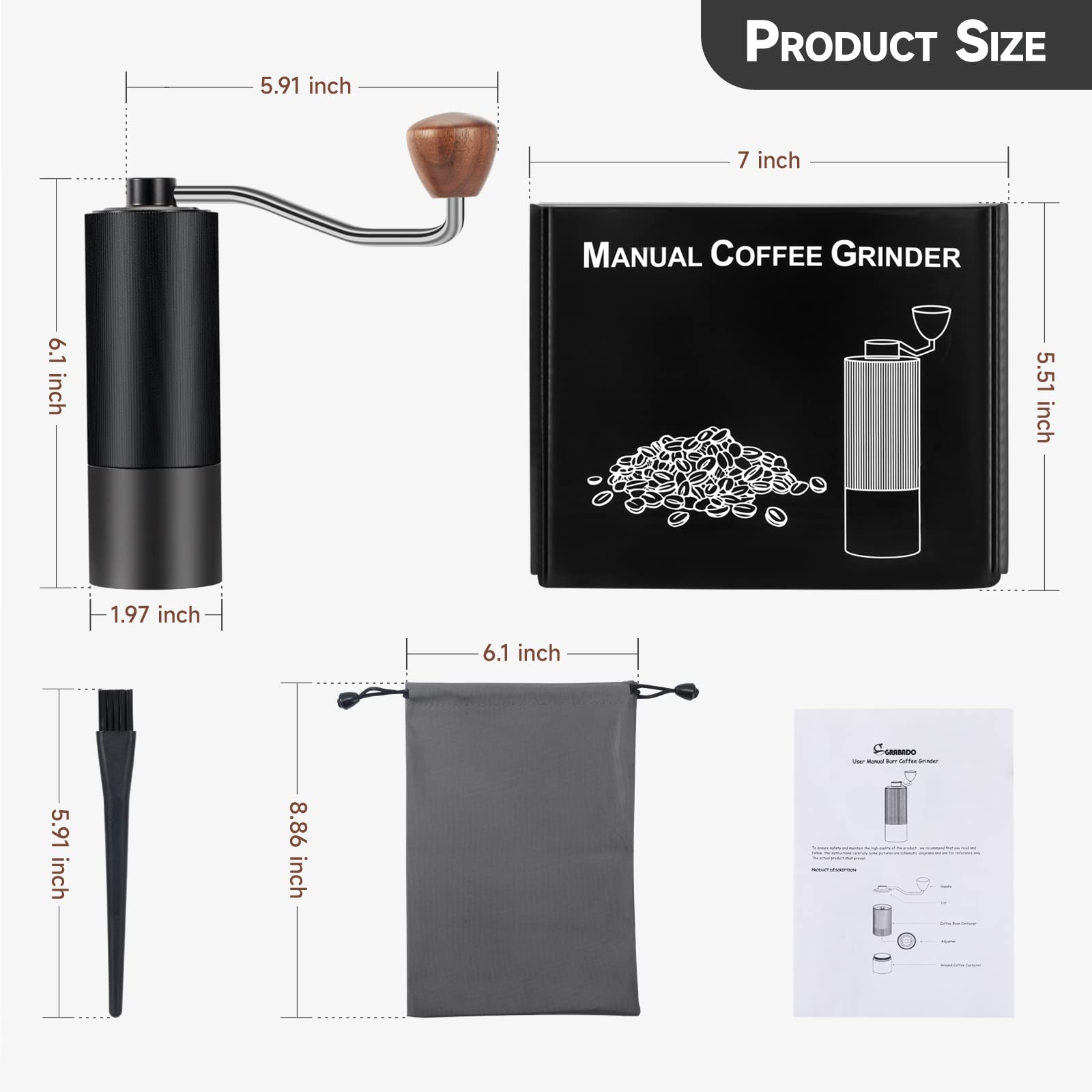 Premium Manual Coffee Grinder - 1Zpresso Stainless Steel Burr Mill with Adjustable Settings | High Precision Hand Crank for Espresso, French Press, Aeropress | Portable & Durable with Included Coffee Brush (Black) | Perfect for Home, Office, Camping & Travel Use